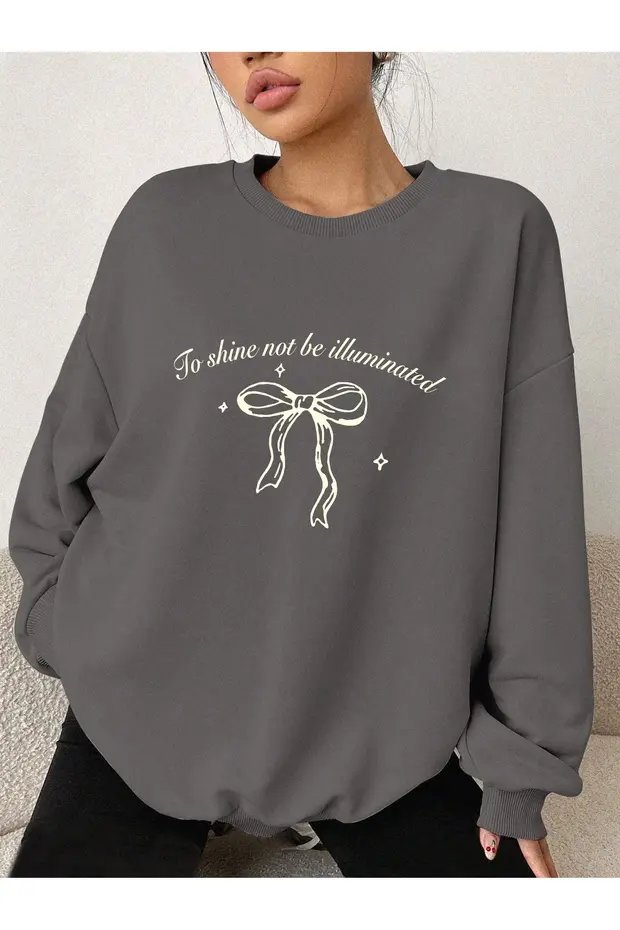 3 İPLİK To Shine Baskılı Oversize Bisiklet Yaka Sweatshirt